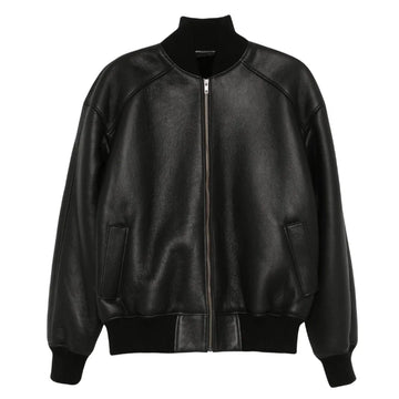 Front view of Oversized Black Bomber Leather Jacket