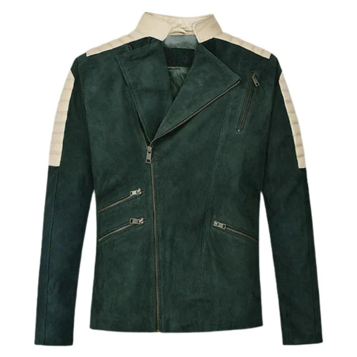 Frontier Timber Green Suede Biker-Style Moto Jacket