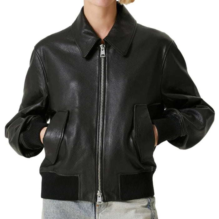 Isola Minimal Bomber Leather Jacket