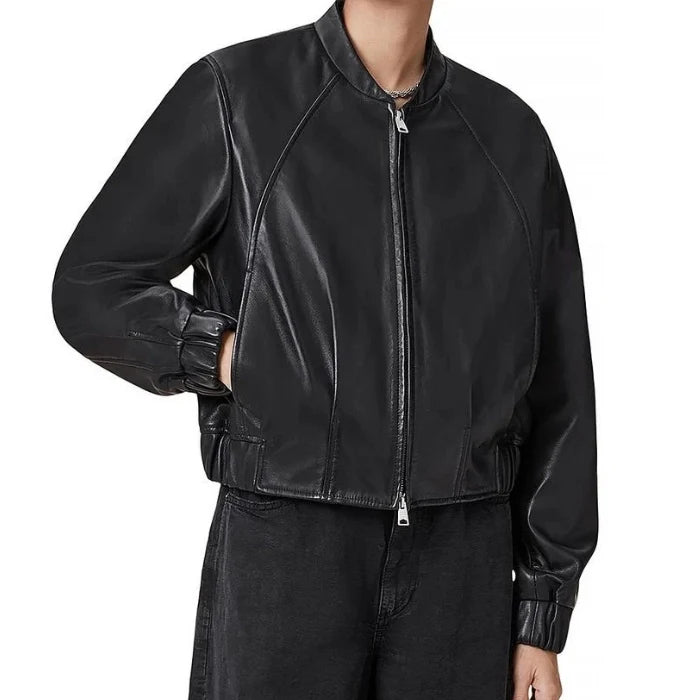 Lorena Clean-Cut Real Leather Bomber Jacket