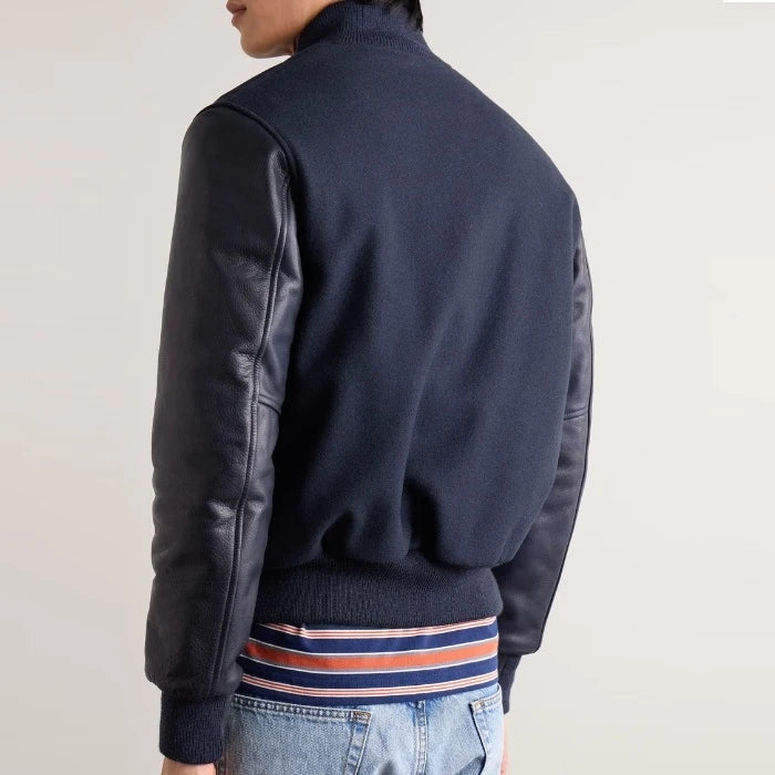 Norwood Navy Wool & Leather Varsity Jacket
