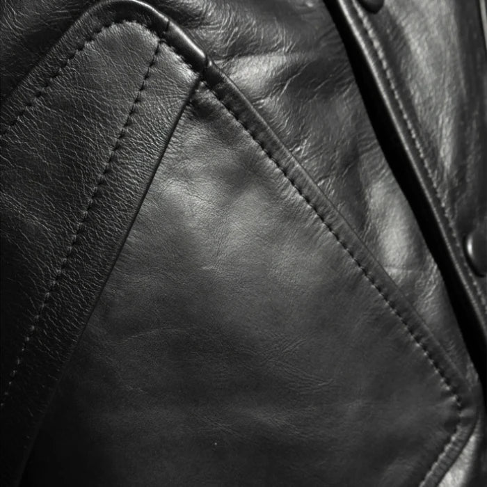 Elara Oversized Fit Black Leather Bomber Jacket