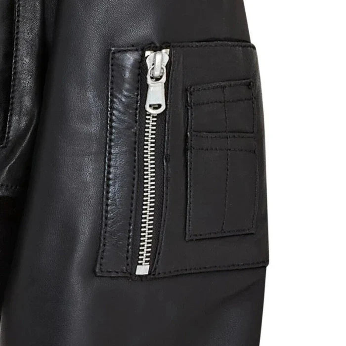 Renat Oversized Leather MA-1 Cropped Bomber Jacket