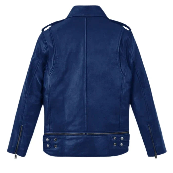 Rich Blue Trooper Biker Leather Jacket