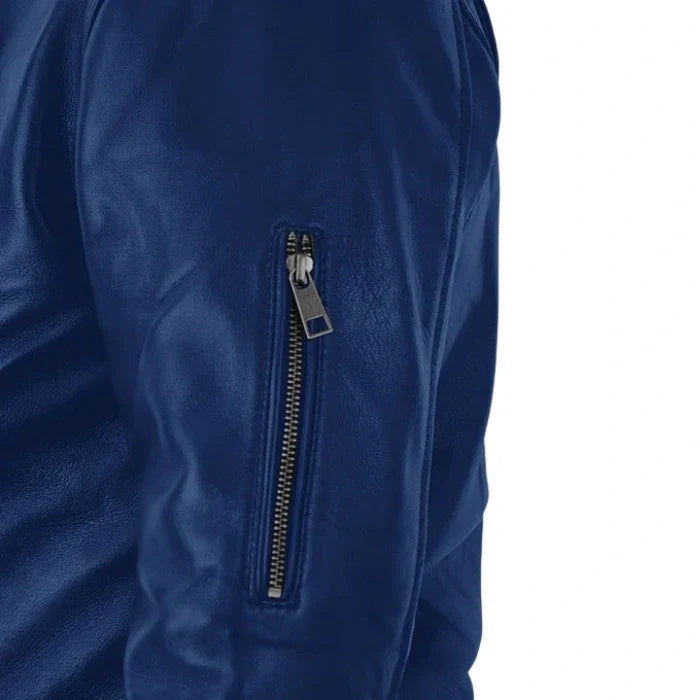 Rich Blue Trooper Biker Leather Jacket