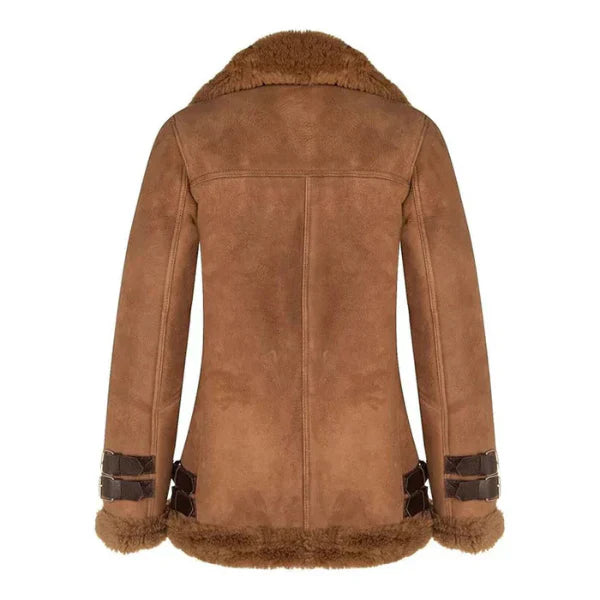 Women's Tan Brown Shearling Fur Real Leather Jacket