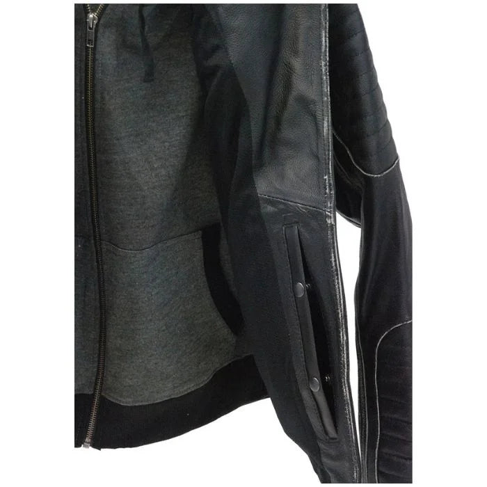 Women's Quilted Leather Moto Jacket with Hoodie