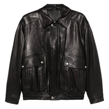 Zarin Relaxed Fit Black Leather Bomber Jacket