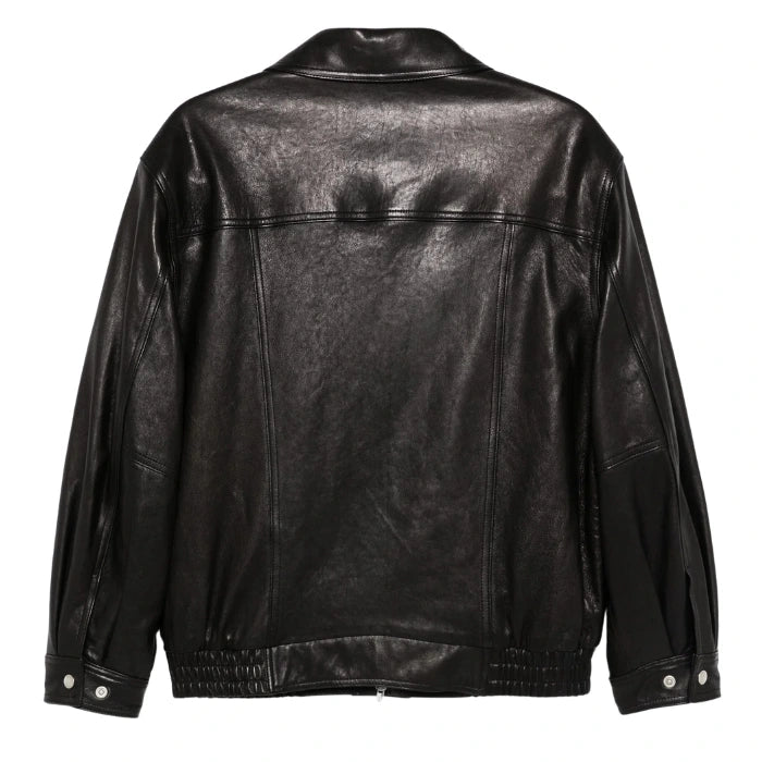 Zarin Relaxed Fit Black Leather Bomber Jacket