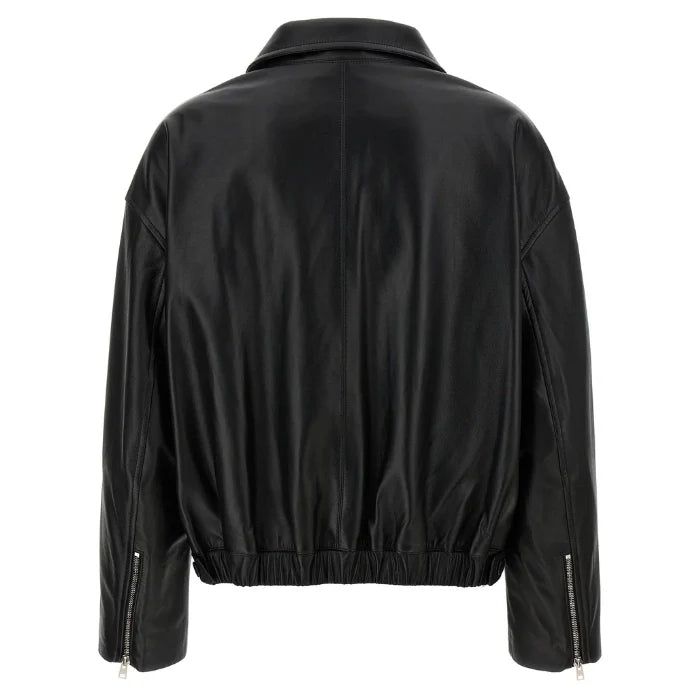 Zelora Soft-Finish Black Leather Bomber Jacket