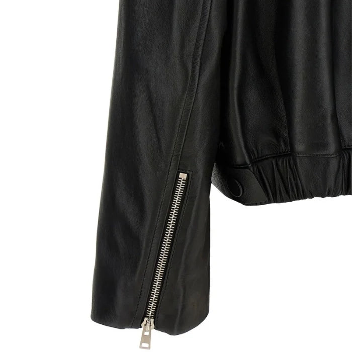 Zelora Soft-Finish Black Leather Bomber Jacket