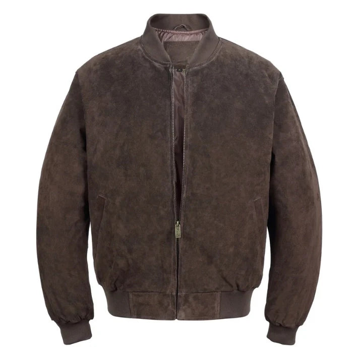 Men's Zipper Suede Leather Bomber Jacket