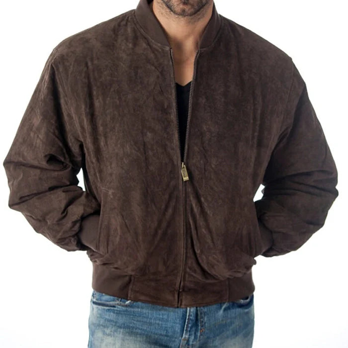 Men's Zipper Suede Leather Bomber Jacket
