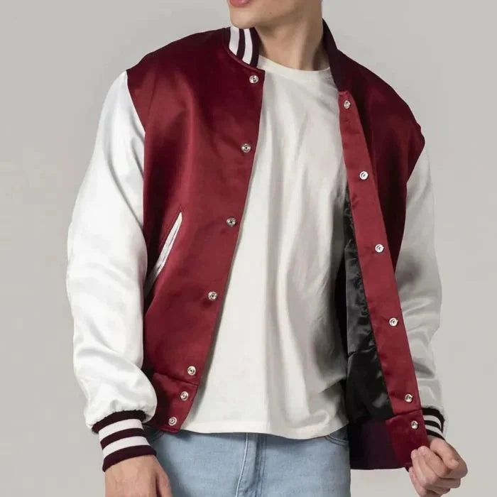 Maroon Satin And White Sleeves Jacket