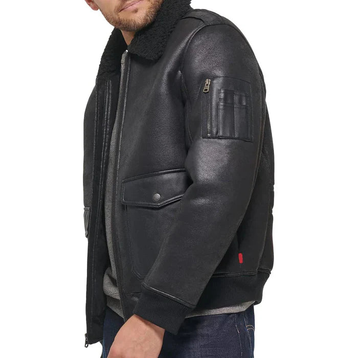 Men's Aviator Leather Bomber Jacket