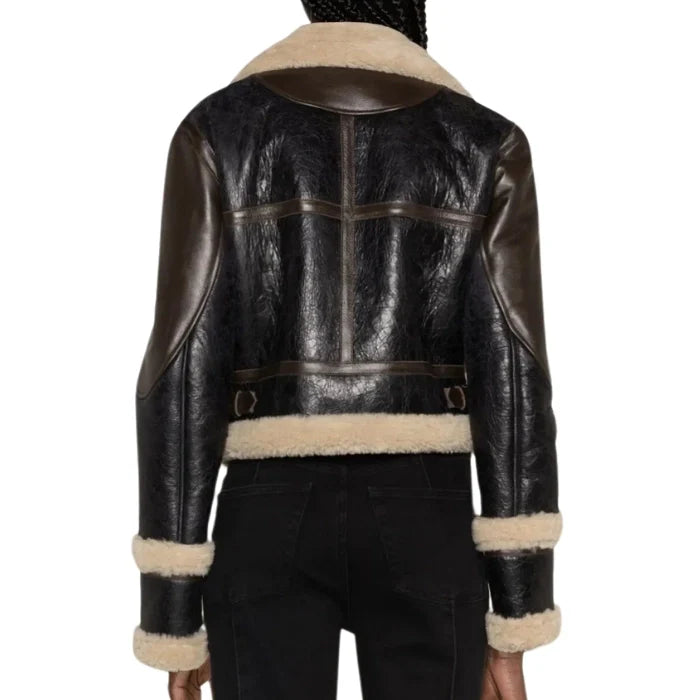 Bellonae Shearling-Trim Bomber Leather Jacket