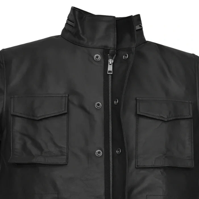 Black Raider Military M-65 Leather Jacket