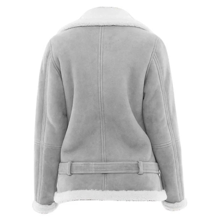 Brellore Women’s Gray Suede Shearling Biker Jacket