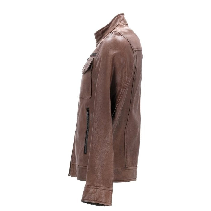 Men's Brown Leather Zip-Up Jacket