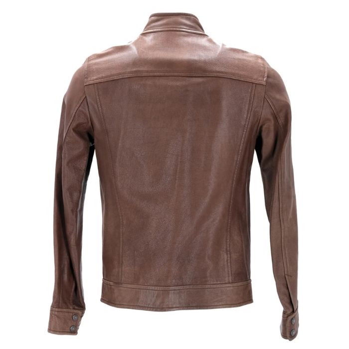 Men's Brown Leather Zip-Up Jacket