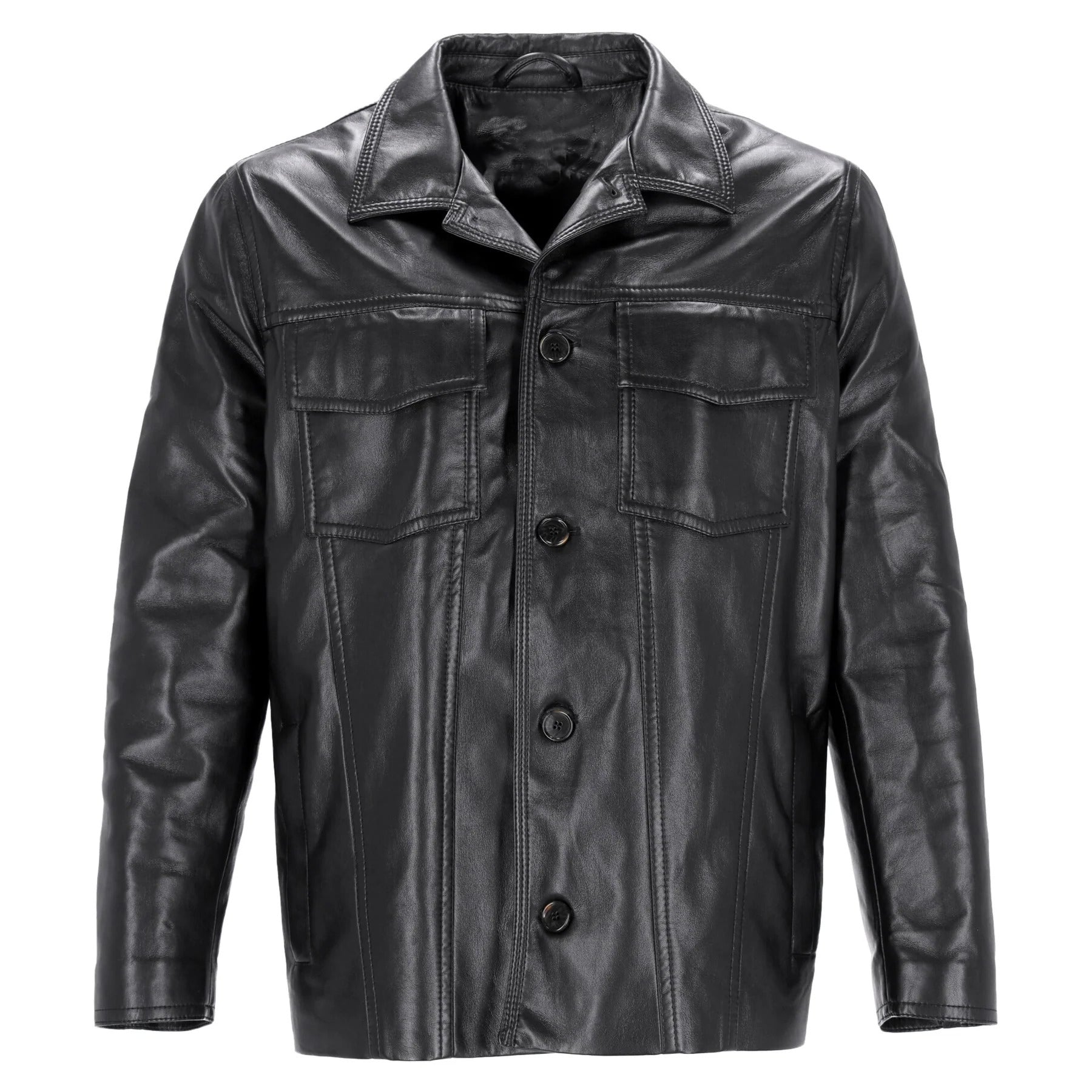 Men's Casual Button-Front Leather Jacket