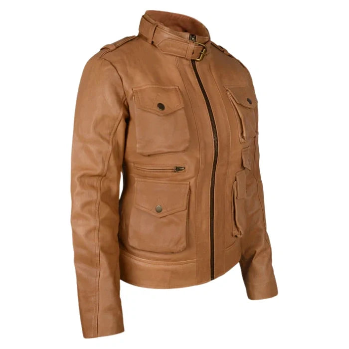 Desert Tan Field Style Leather Jacket