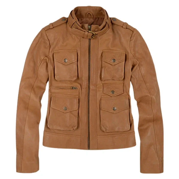 Desert Tan Field Style Leather Jacket