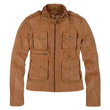 Desert Tan Field Style Leather Jacket