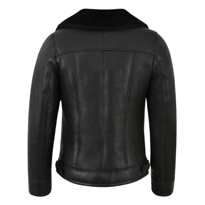 Falvor Ladies Sheepskin Pilot Shearling Leather Jacket Black