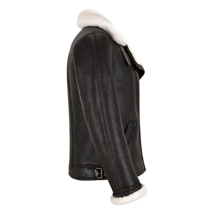 Falvor Ladies Sheepskin Pilot Shearling Leather Jacket Brown