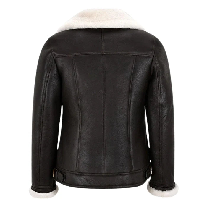 Falvor Ladies Sheepskin Pilot Shearling Leather Jacket Brown