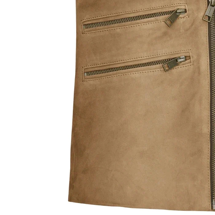 Frontier Sand Suede Biker-Style Moto Jacket
