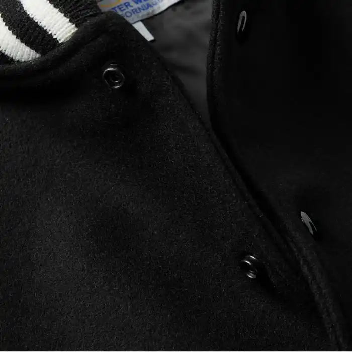 Hayes Black Wool Varsity Jacket with White Leather Detail