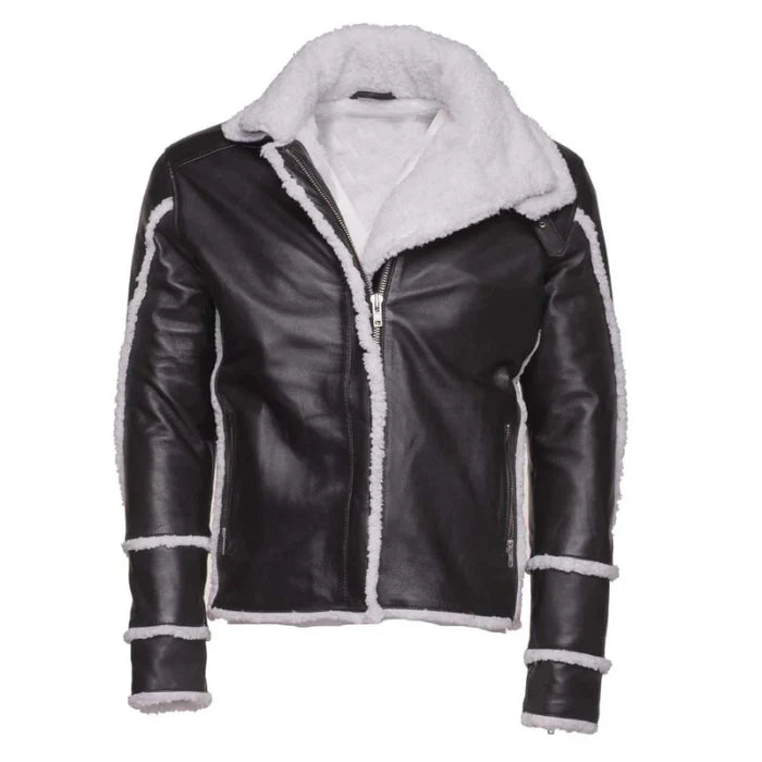 Kaelen Leather Shearling Bomber Jacket with Double Collar
