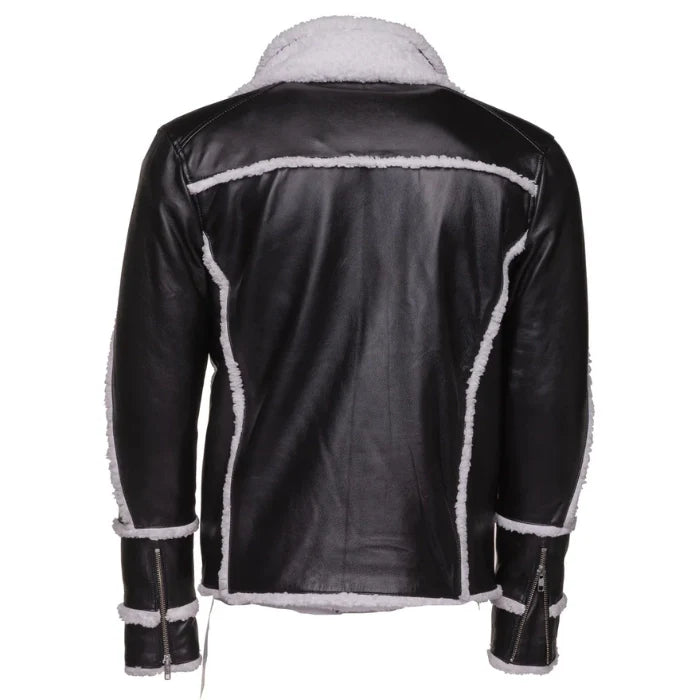 Kaelen Leather Shearling Bomber Jacket with Double Collar