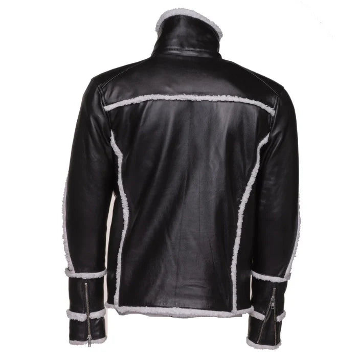 Kaelen Leather Shearling Bomber Jacket with Double Collar