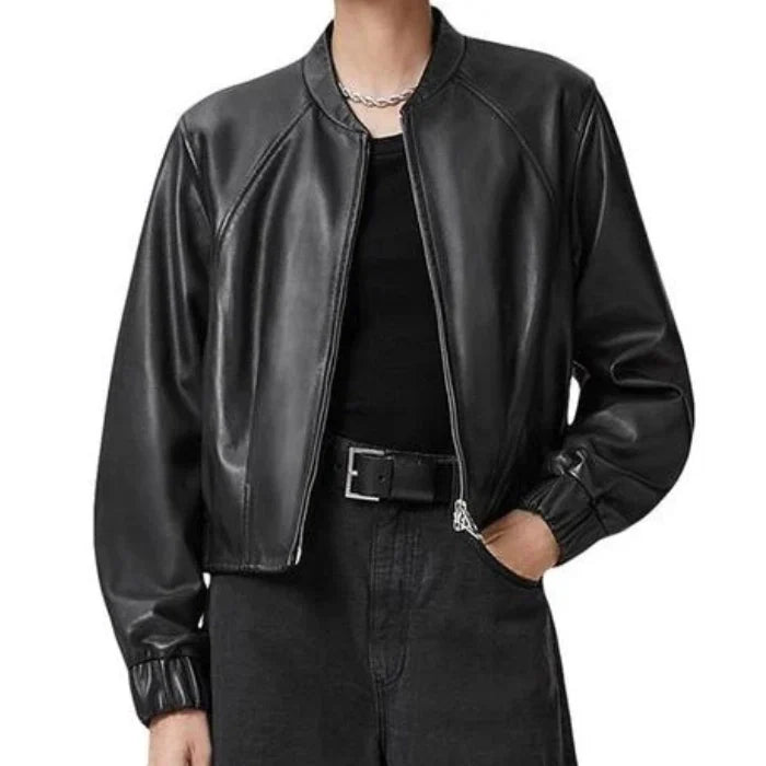 Lorena Clean-Cut Real Leather Bomber Jacket