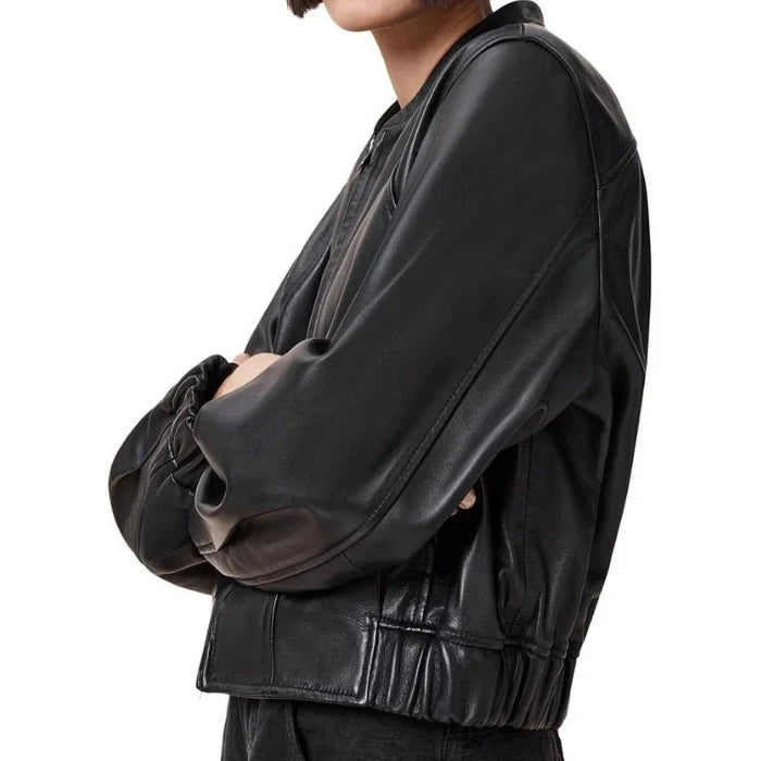 Lorena Clean-Cut Real Leather Bomber Jacket
