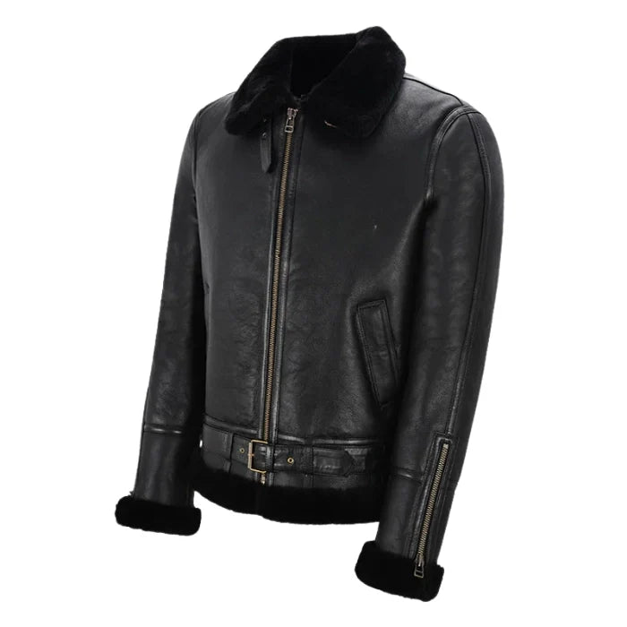 Melnor Shearling Leather Aviator Jacket Black