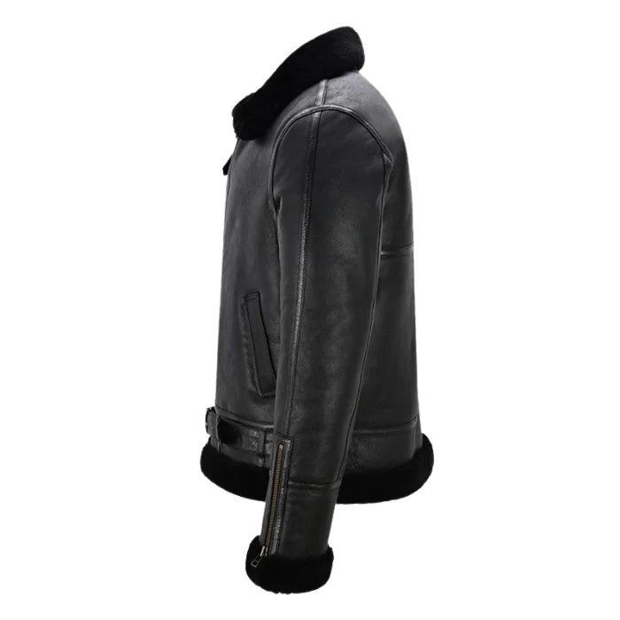 Melnor Shearling Leather Aviator Jacket Black