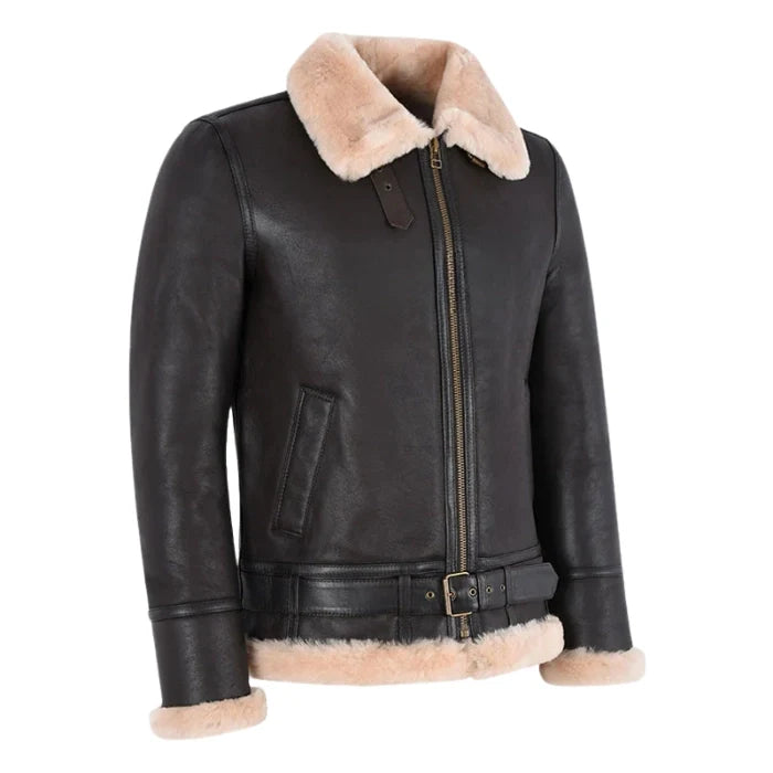Melnor Shearling Leather Aviator Jacket Brown