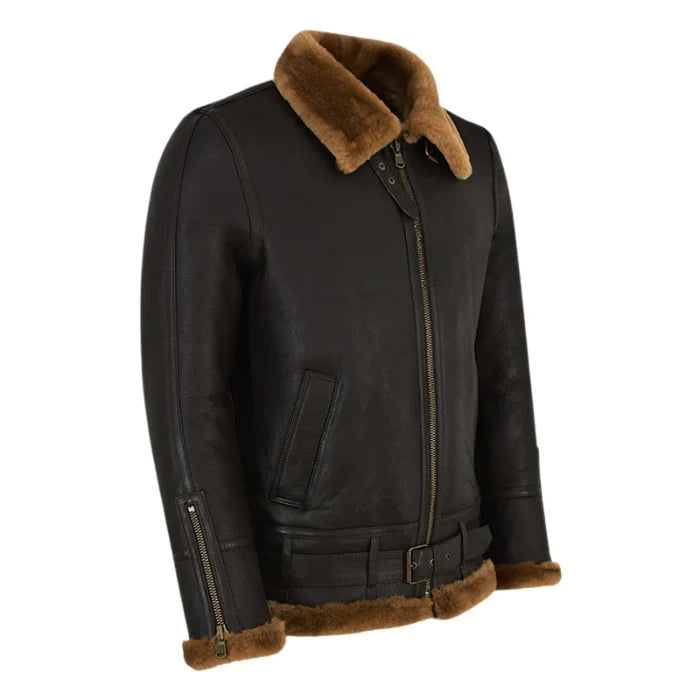 Melnor Shearling Leather Aviator Jacket Dark Brown