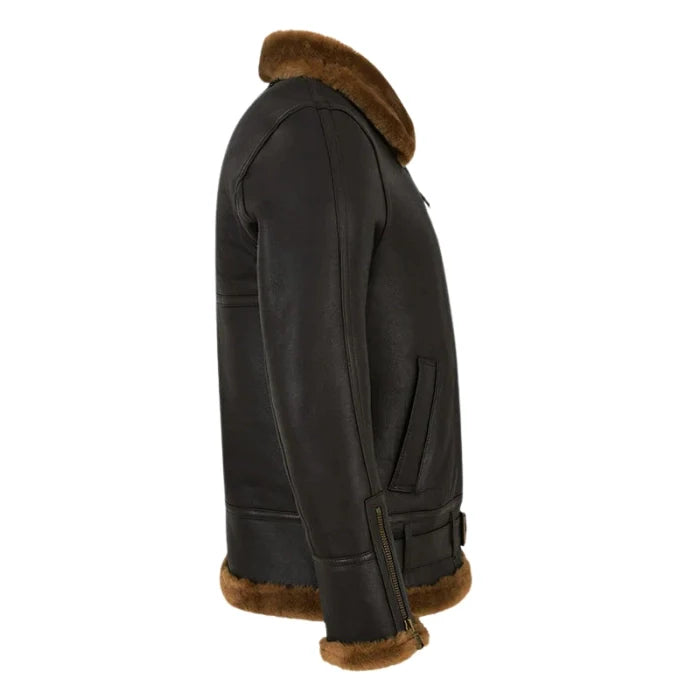 Melnor Shearling Leather Aviator Jacket Dark Brown
