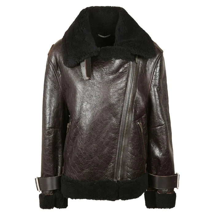 Mirelda Sheepskin Shearling-Trimmed Aviator Jacket
