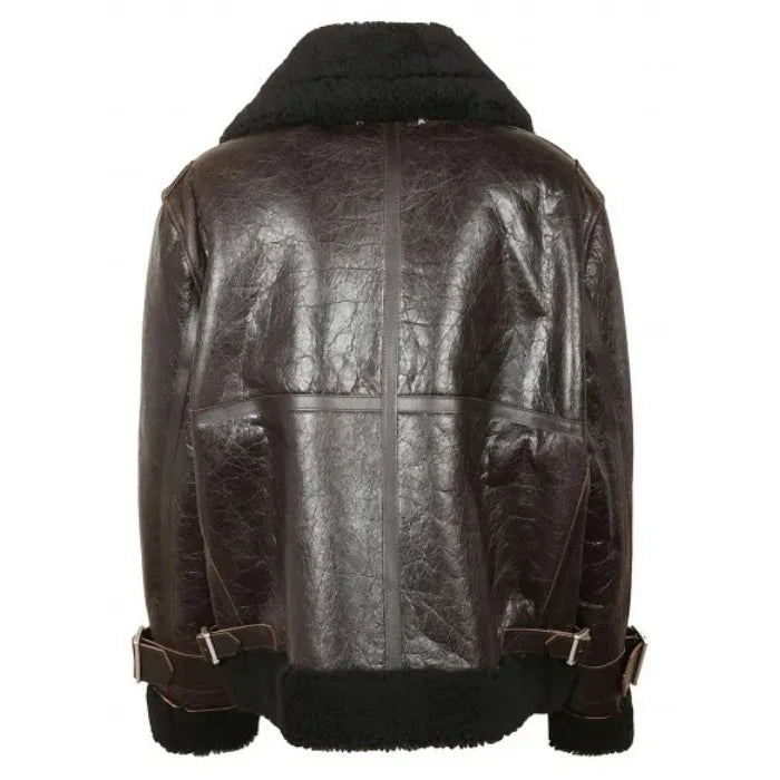 Mirelda Sheepskin Shearling-Trimmed Aviator Jacket