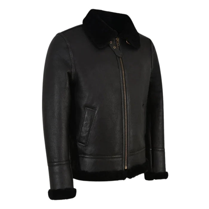 Molvik B3 Shearling Flying Leather Bomber Jacket Sheepskin Black