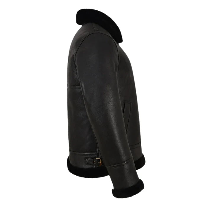 Molvik B3 Shearling Flying Leather Bomber Jacket Sheepskin Black