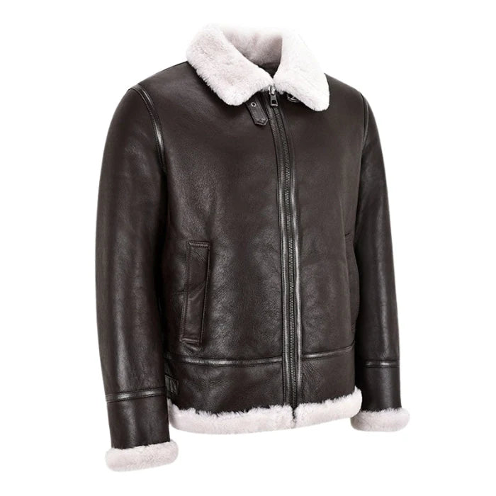 Molvik B3 Shearling Flying Leather Bomber Jacket Sheepskin White Fur