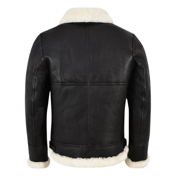 Molvik B3 Shearling Flying Leather Bomber Jacket Sheepskin Black White Fur