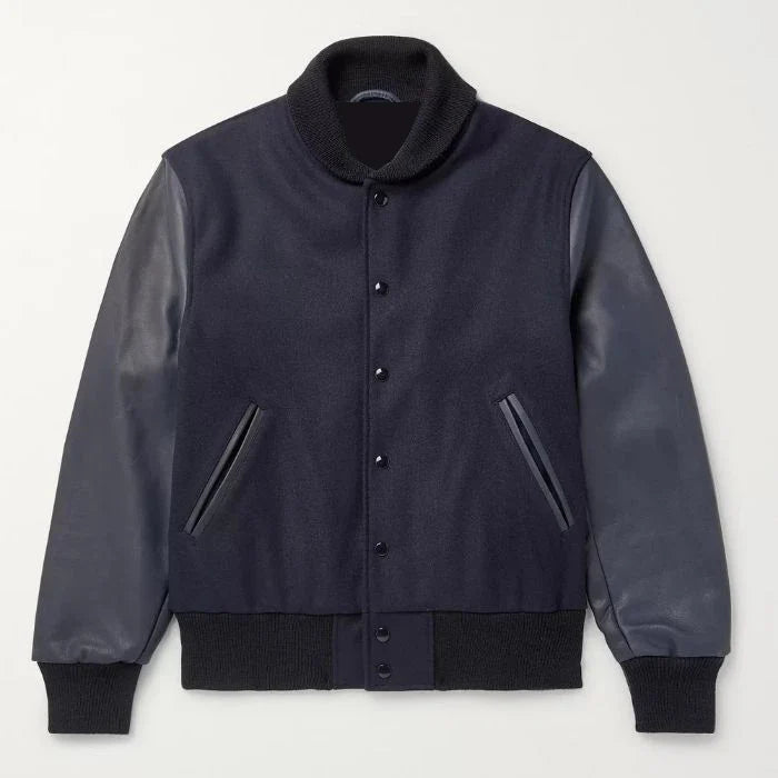 Norwood Navy Wool & Leather Varsity Jacket